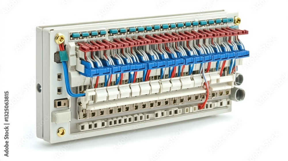 Poster a modular terminal block for industrial wiring applications, white background
