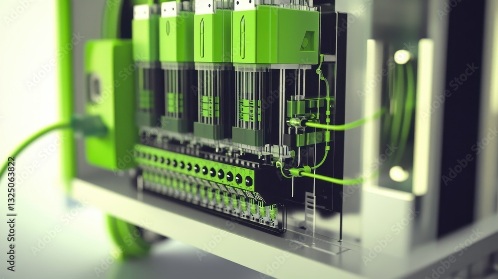 Poster a modular terminal block for industrial wiring applications, white background