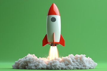 Rocket Launch for Green Background.
