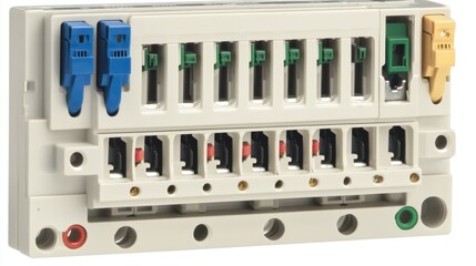 Fototapeta premium A modular terminal block used for efficient wire management, white background