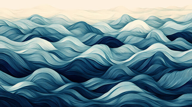 Soft blue waves blending into a calming abstract pattern, gentle, peaceful. Hyperspectral Waves. Illustration