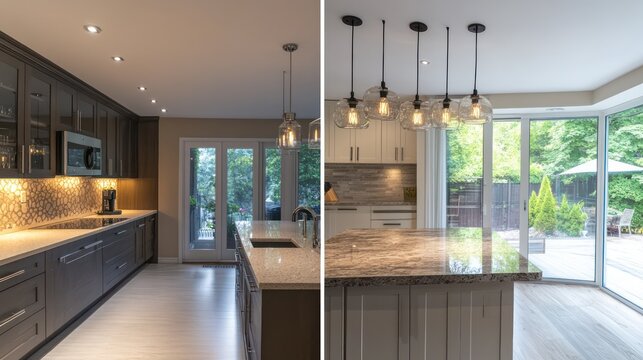 A stylish photo of a Toronto kitchen with a before and after view
