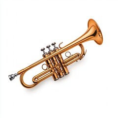 Obraz premium Golden Trumpet on White Background A Detailed Studio Shot of a Polished Brass Instrument