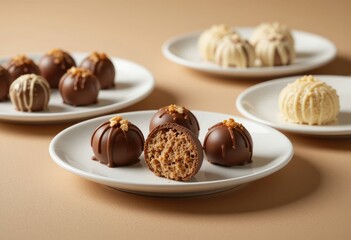 Chocolate Truffles on Plates Delicious Gourmet Dessert Confectionery Treat