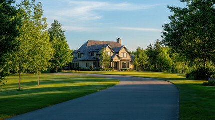 A estate home on a golf course with a Scandinavian design