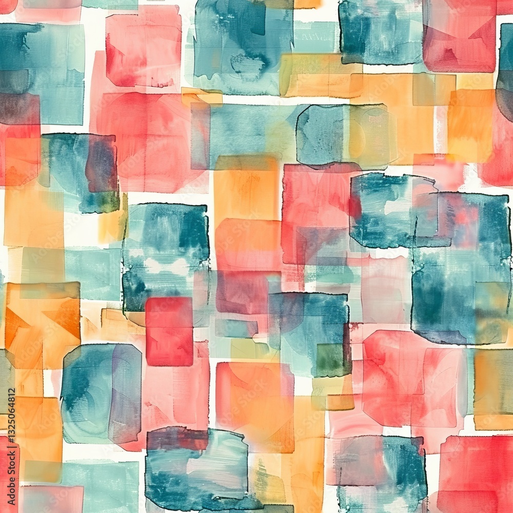 Poster watercolor color blocking pattern with clean lines and geometric shapes
