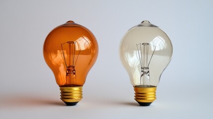 A set of warm and cool-toned light bulbs side by side, white background