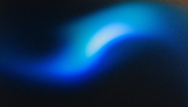Blue light leaks and gradient over an abstract grainy background. Grainy colorful warm blue light leaks on a black background with a dust texture. Blue wavy abstract background for presentation