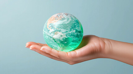 Earth Globe Shining in a Hand Representing Environmental Awareness and Protection