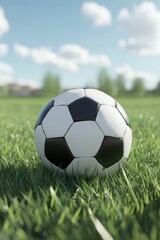 Fototapeta premium Soccer ball on grass lawn. Outdoor activity.