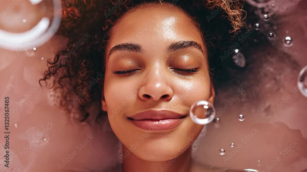 Poster this person enjoys a calming spa experience in a luxurious bath full of bubbles and tranquility.