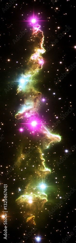Poster Celestial River: A Vertical Journey Through a Luminous Nebula in Deep Space