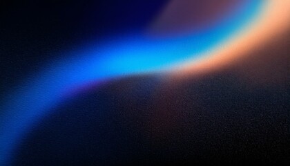 Blue light leaks and gradient over an abstract grainy background. Grainy colorful warm blue light leaks on a black background with a dust texture. Blue wavy abstract background for presentation