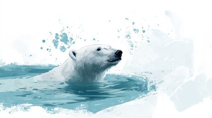 A single polar bear swimming in water and looking up