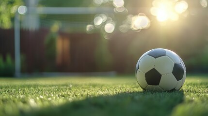 Fototapeta premium Soccer ball on grass lawn. Outdoor activity.