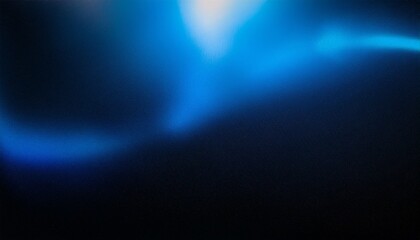Blue light leaks and gradient over an abstract grainy background. Grainy colorful warm blue light leaks on a black background with a dust texture. Blue wavy abstract background for presentation