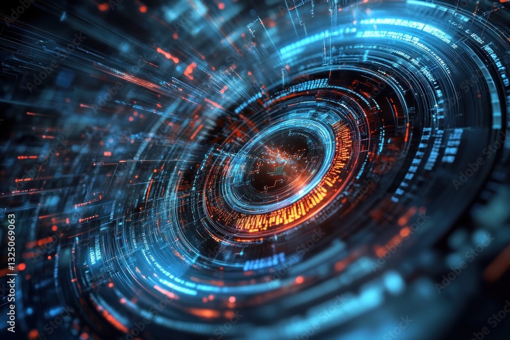 Poster abstract digital vortex with glowing data streams and patterns