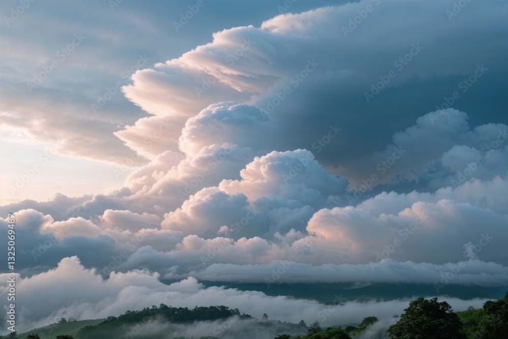 Poster Gentle Nimbus Clouds Creating a Serene Atmosphere and Tranquil Flow