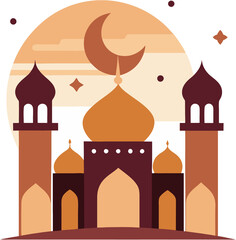 Eid Mubarak Greeting with Crescent And Mosque