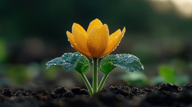 Golden flower sprouting from soil