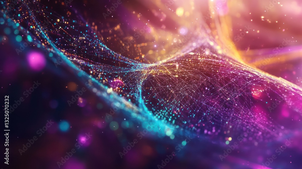 Poster colorful abstract light patterns creating a digital landscape