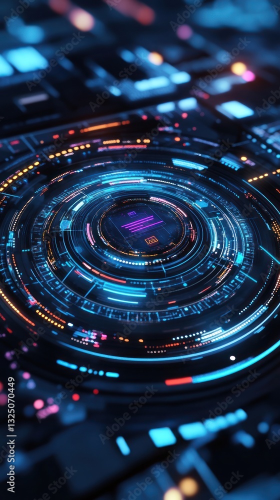 Poster futuristic digital interface with glowing elements and patterns