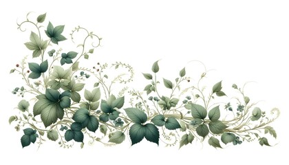Elegant botanical border with lush green vines and intricate floral patterns, high detail.