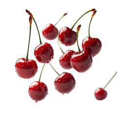 Bright Red Cherries Scattering in Bold Fruit Explosion Isolated on Transparent Background