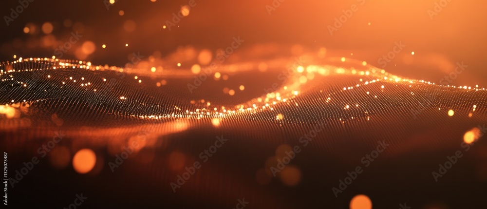 Poster abstract glowing wave pattern with shimmering particles in background