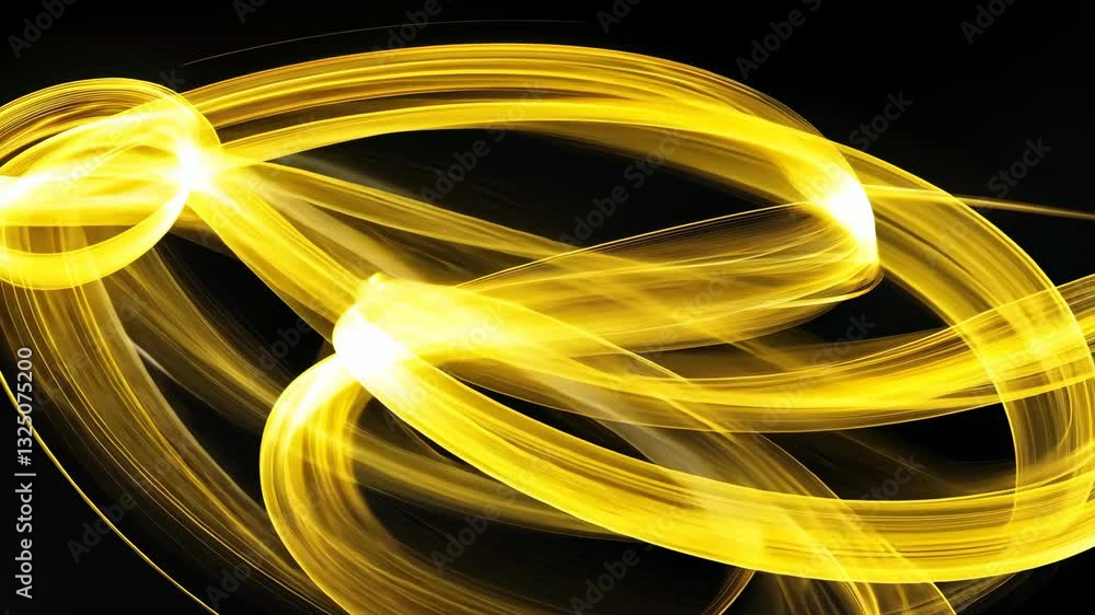 Poster dynamic golden light trails forming abstract patterns on a dark background