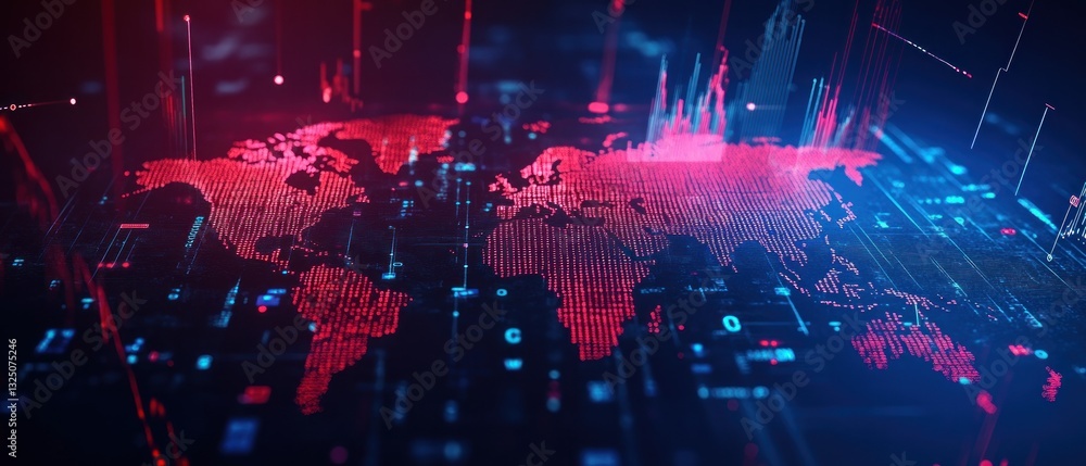 Poster digital world map with data visualization and graphs
