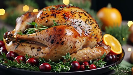 Golden roasted turkey with fresh herbs and citrus for perfect holiday presentation