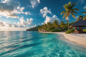 Fototapeta premium Luxurious Tropical Escape with Azure Waters and Serene Coastline for an Ultimate Getaway