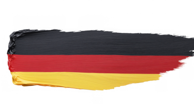 Colorful brush stroke depicting the German flag with a transparent background showcasing vibrant colors and artistic design elements