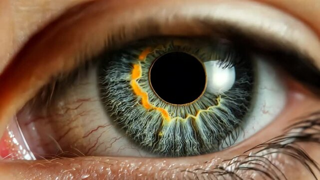 Intense closeup of human eye: captivating iris pattern and pupil movement