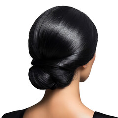 Woman with Black Hair in a Bun Isolated on Transparent Background