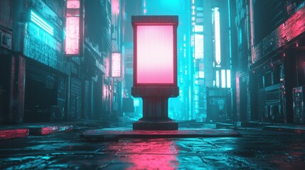 Neon-lit street in a vibrant urban setting.