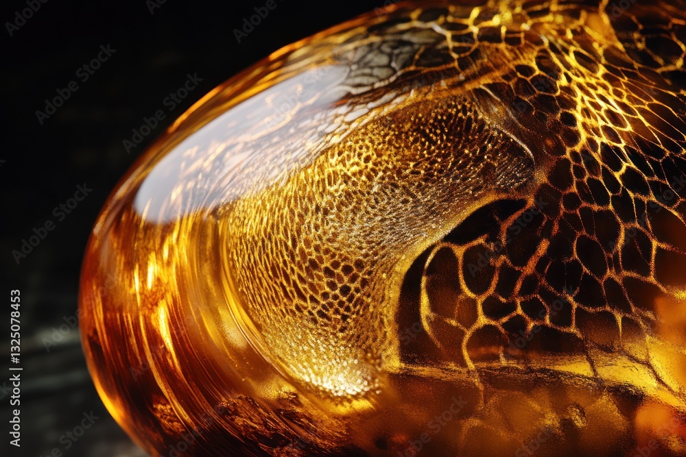 Poster close-up of amber with intricate bubble patterns and textures