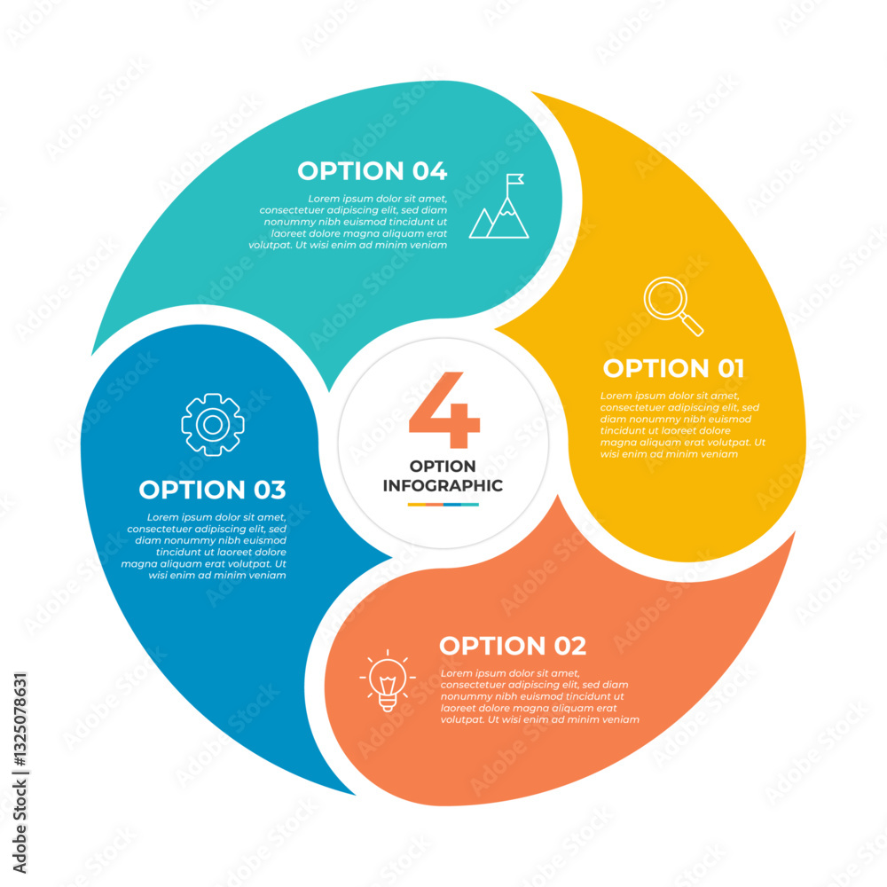 Wall mural 4 option infographic with four sections and a number 4.