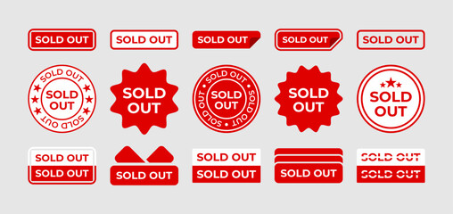 Red sold out signs with different designs.