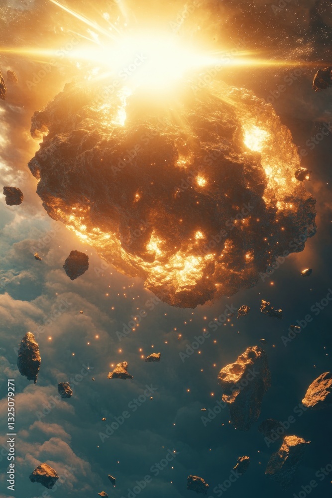 Aufkleber explosive cosmic event with asteroids in a stellar background