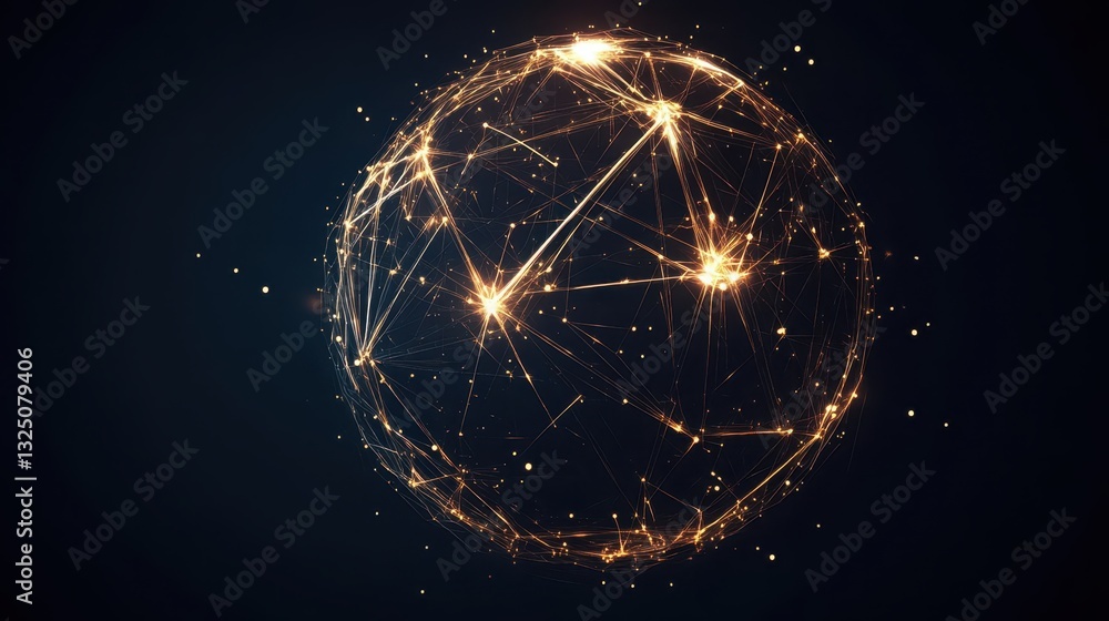Poster a glowing network sphere illuminated on a dark background