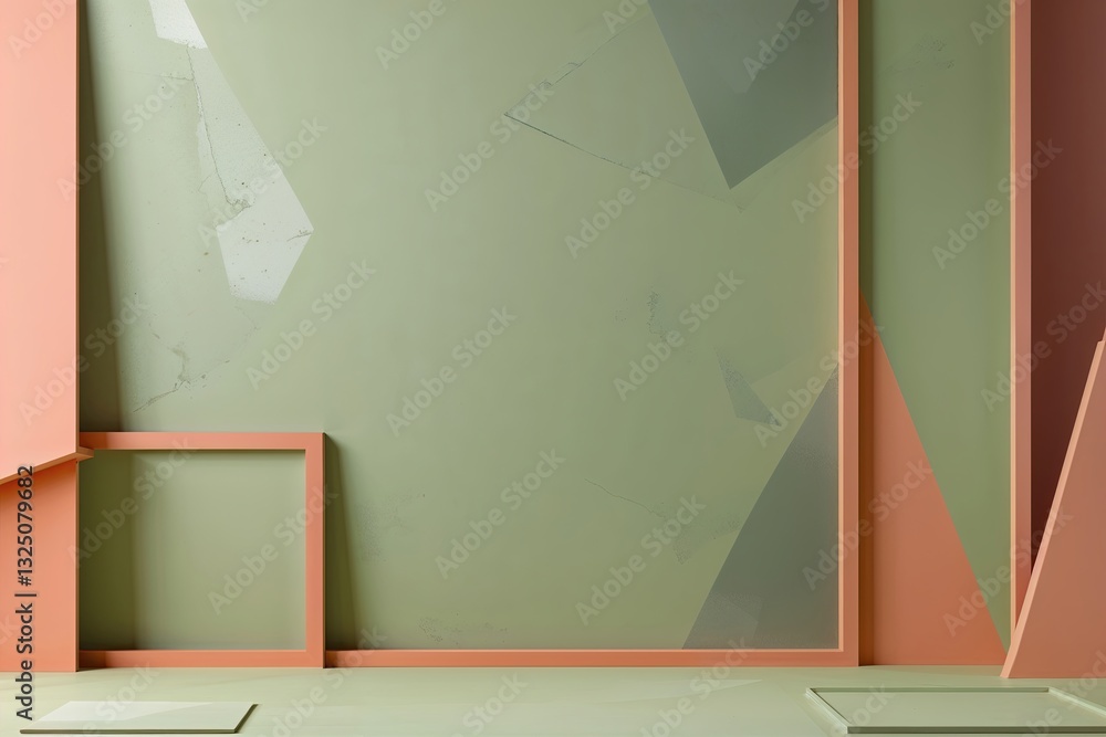 Aufkleber muted chartreuse background with subtle geometric shapes and soft coral highlights