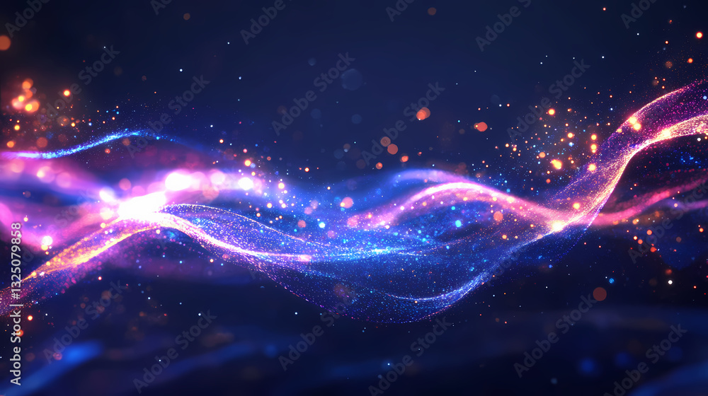 Wall mural abstract glowing wave of light and sparks creating a magical and dynamic energy flow on a dark backg