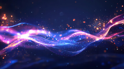 Fototapeta premium Abstract glowing wave of light and sparks creating a magical and dynamic energy flow on a dark background. Mystical Rays. Illustration