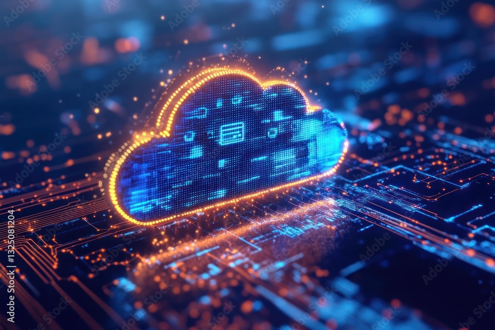 Poster digital cloud symbolizing data storage and connectivity