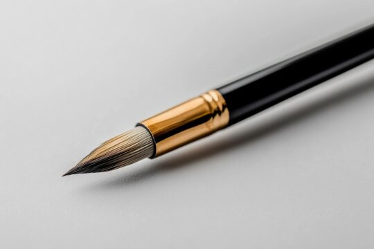 Elegant fine-tip paintbrush with black and gold handle on blank canvas - Powered by Adobe