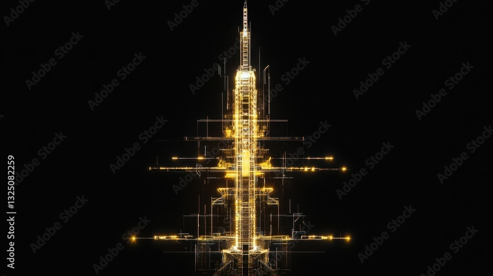 Poster digital representation of a complex structure illuminated with yellow light