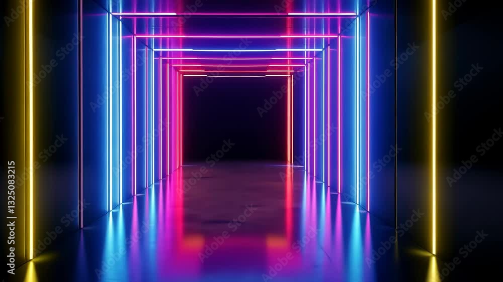 Poster vibrant neon tunnel with dynamic color shifts and pulsating lights