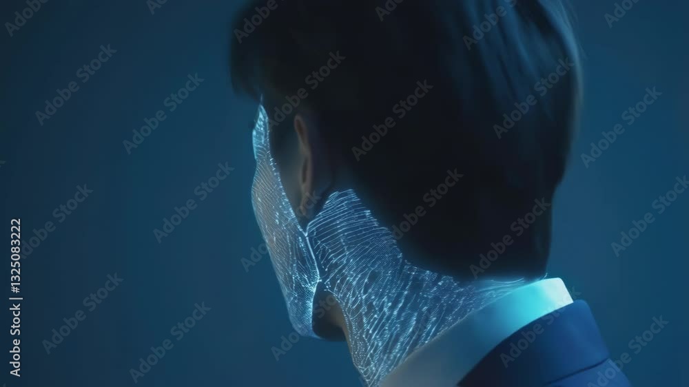 Aufkleber facial recognition software analyzes the face of a businessman from multiple angles, creating a digi